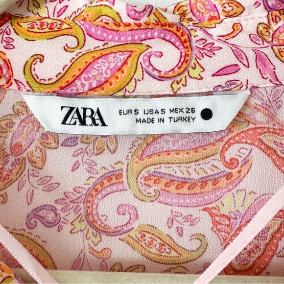 Zara Paisley Print Button-Up Orange Blouse Size Small - Picture 7 of 7